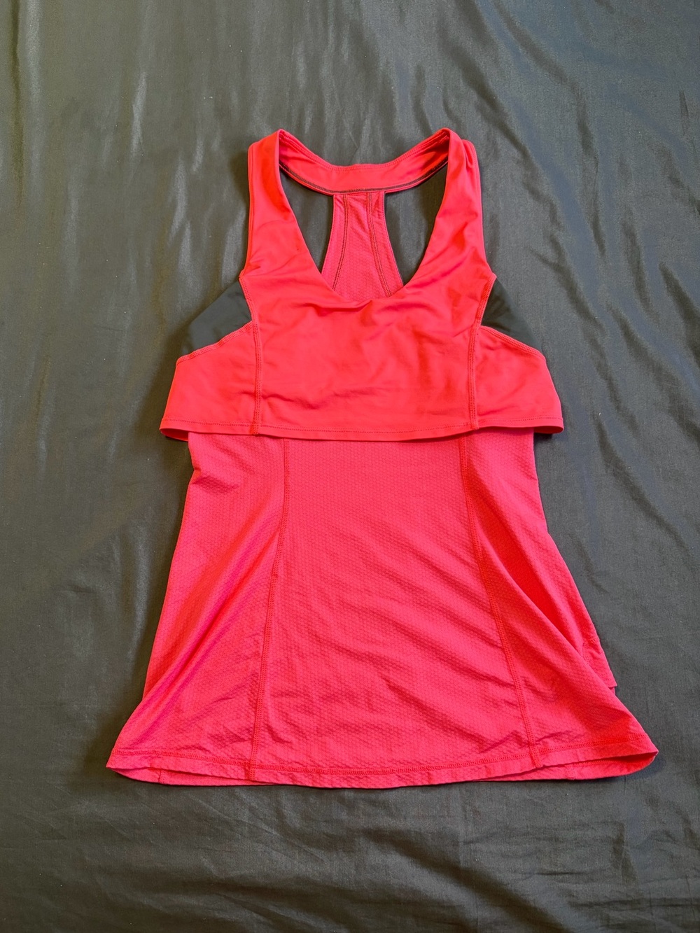 Vintage Lululemon pinkish red tank top with grey accents. Size 8.